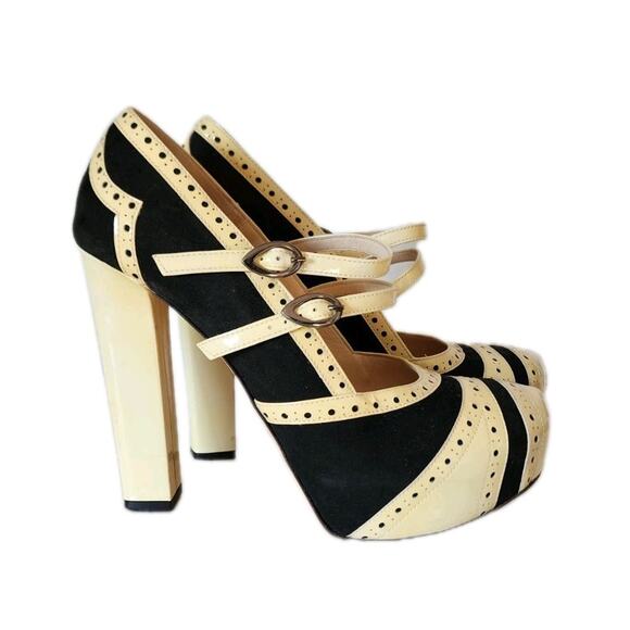 Marchez Vous Shoes - Marchez Vous Italian Spectator Pumps Sz 9 Black/Yellow 5" Heels Mary Jane Retro